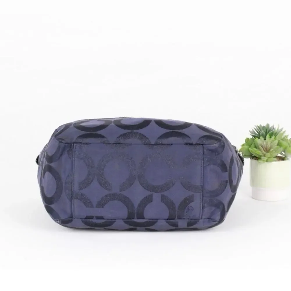 Coach Navy Blue Glitter Signature C Canvas Leather Shoulder Bag